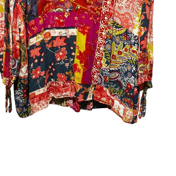 Jones New York Women Top‎ Patchwork Boho Blouse Multicolor Rayon Flowy Travel - Picture 6 of 9
